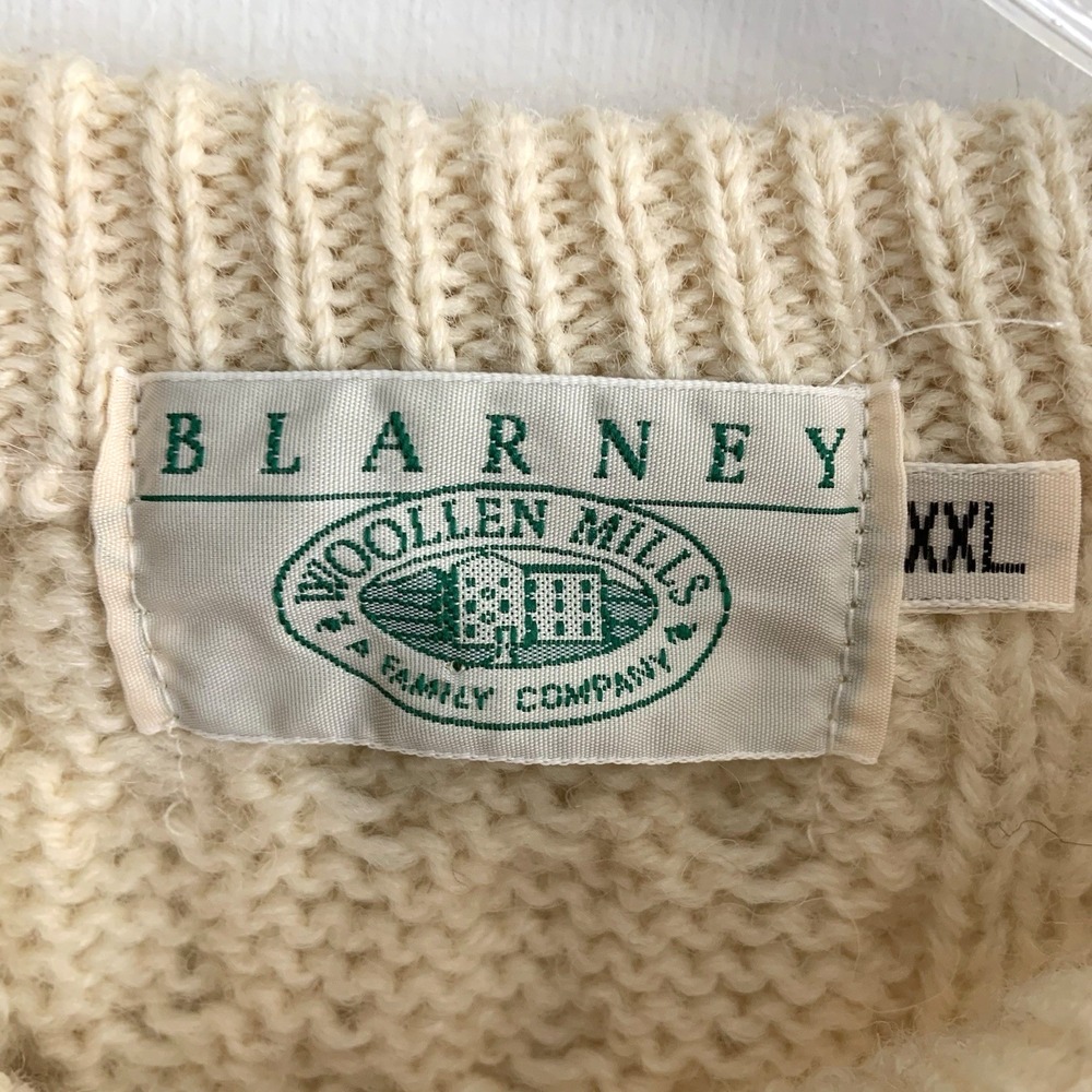 Blarney Woolen Mills Creme White Wool Cable Knit Chunky Sweater Men sz XXL EUC - Picture 2 of 8
